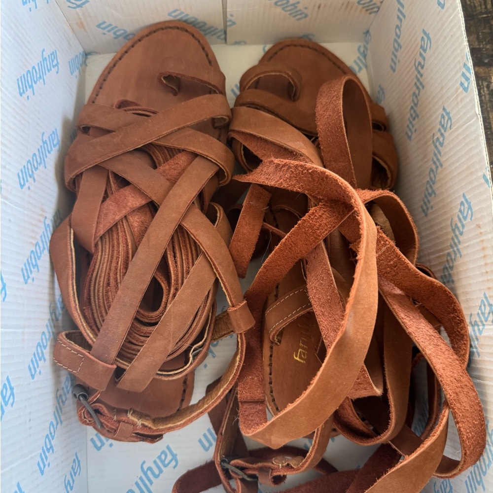 Farylrobin Tan Leather Sandals